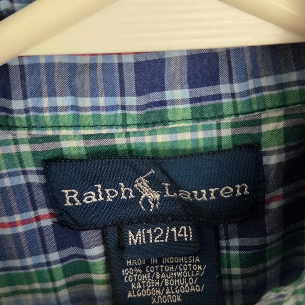 Ralph Lauren Boys Plaid Button Down Shirt Classic Preppy Pony Logo M 12-14
